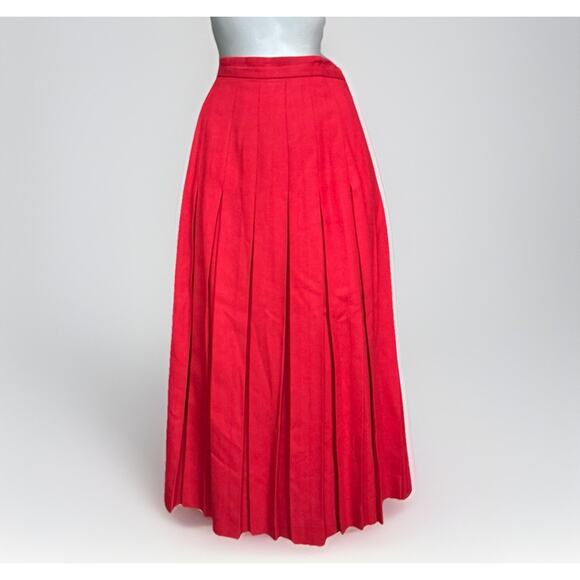 Vintage Red Wool Pleated Midi Skirt Talon Zip Made in USA 8 ILGWU Christmas - Picture 2 of 9